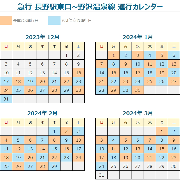 運行カレンダー