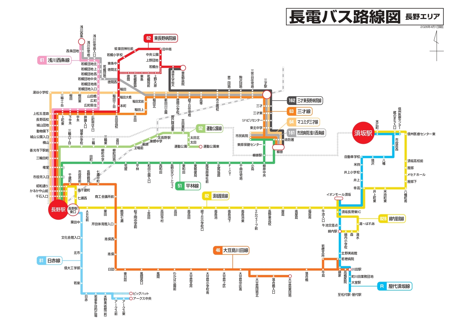 長野エリア　バス路線図